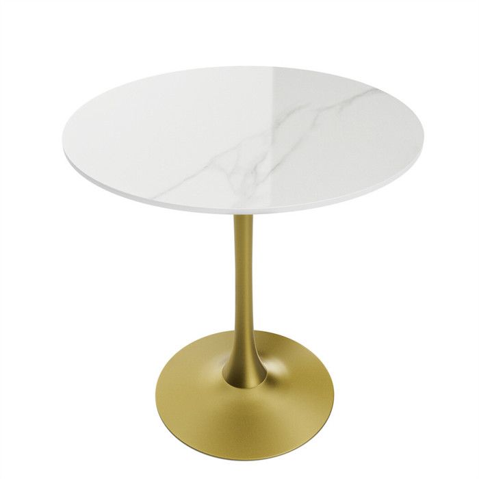 Table Rond à Manger Marbre - Table Salle à Manger Blanc avec Pied Doré pour 2-4 Personnes 76 x 76 x 78.5cm pour Maison Restaurant