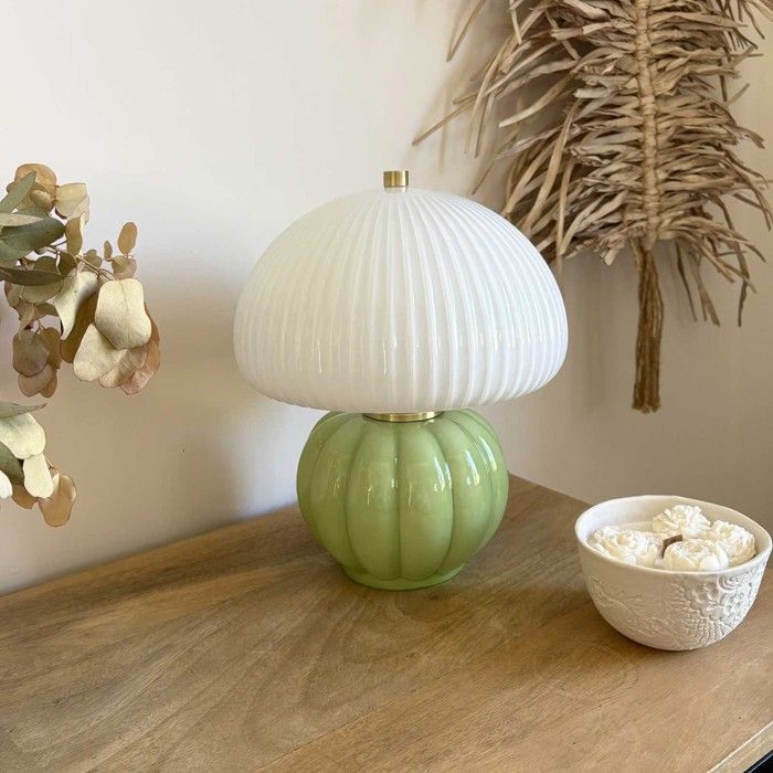 Lampe à poser Madeleine Verre et Céramique vert Matcha