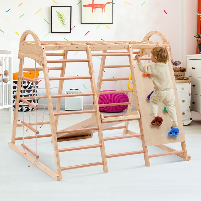 Ensemble d'escalade Montessori – Triangle Pikler avec rampe et balancier | Gymnase d'intérieur en bois pour tout-petits | Ensemble de jeu complet - France