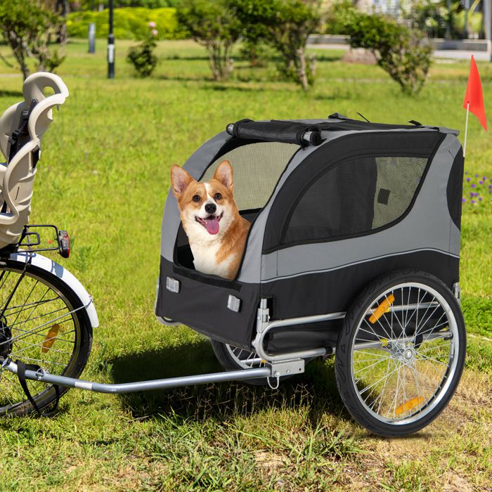 COSTWAY Remorque de Vélo Pliable pour Animaux de Compagnie jusquà 40KG Tissu Oxford Roues Toit Ouvrant pour Chiens Chats Gris