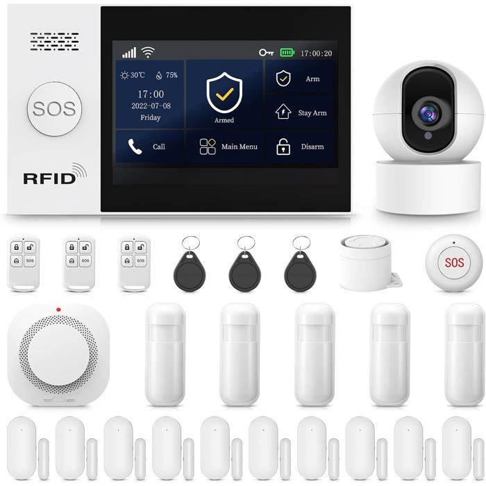 PGST Alarme Maison sans Fil Intelligent WiFi/GSM avec Caméra Système 4G