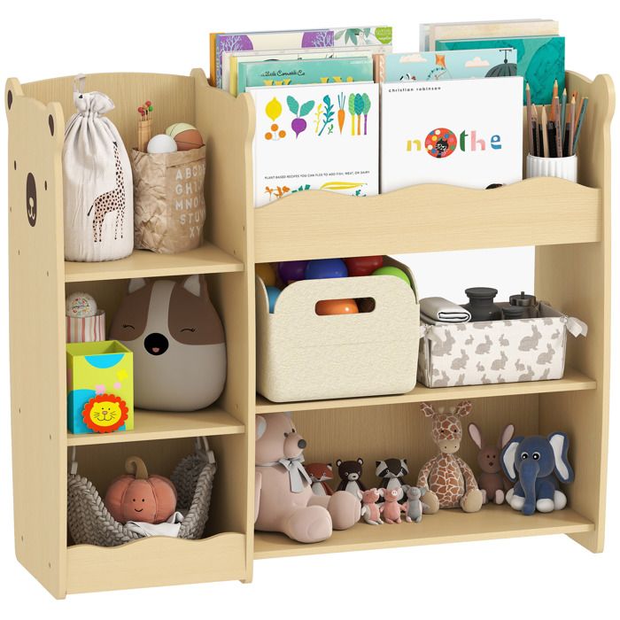 Meuble rangement enfant pour jouets - AIYAPLAY - 3 niveaux - étagères ouvertes - MDF - 92x29x79cm - naturel