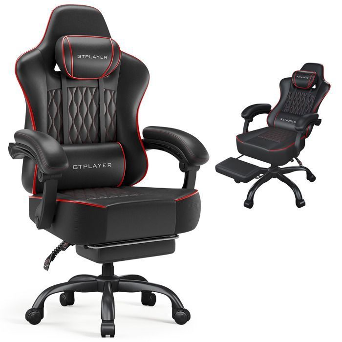 Chaise Gaming Ergonomique Synchrone Accoudoirs Réglables Coussins LombaireTête Siège Épais Tissu - vue 2