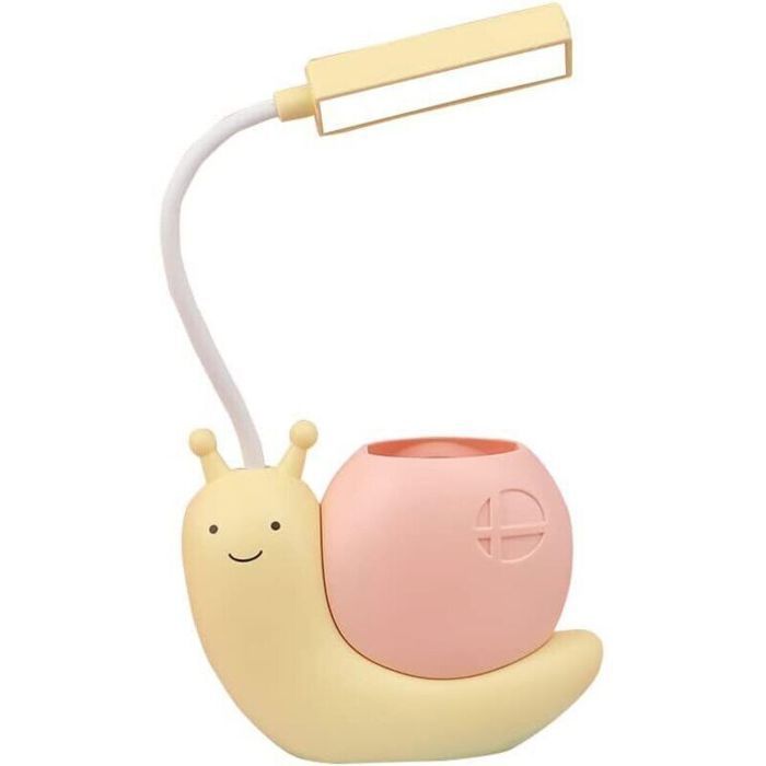 Lampe de bureau LED enfant - PZCC - Design escargot - Porte-stylo intégré - Protection des yeux - Col flexible 360°