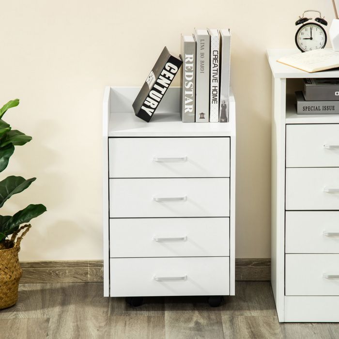 MOTHINESSTO881-Caisson de bureau rangement sur roulettes 4 tiroirs coulissants MDF et panneaux de particules dim. 40L x 36l x 65H cm
