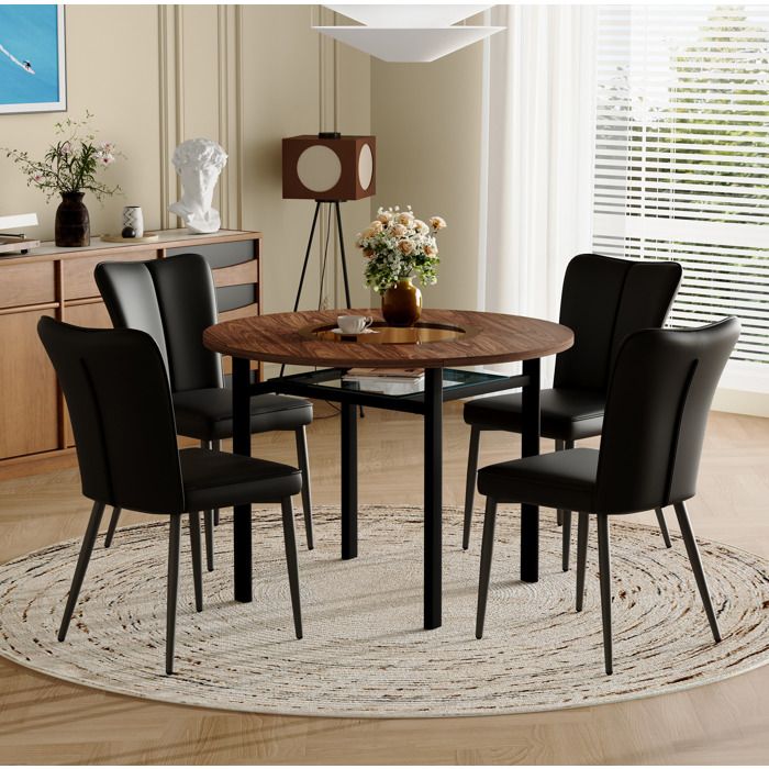 Ensemble de table à manger 4 chaises 2-4 personnes table ronde 100 cm bois brun et noir