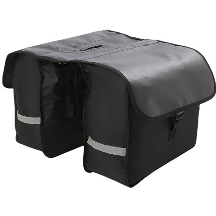 Sacoche Vélo Arrière Étanche PVC 41x35x32 cm Avec Bande Réfléchissante Fixation Sangles Noir Mat Oxford/PVC