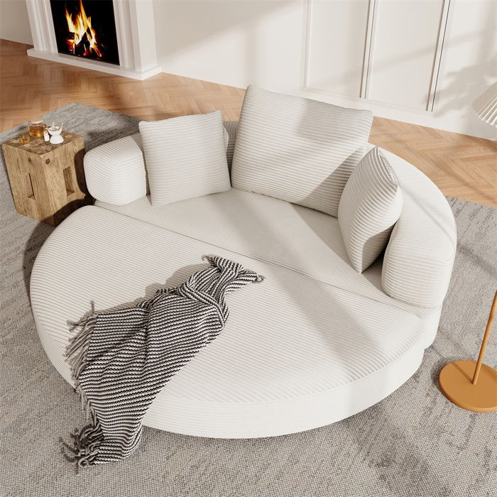 DRIPEX Canapé-lit pliant en velours côtelé modulable sans structureCanapé-lit en forme dovale avec 3 coussins173x176cmBeige