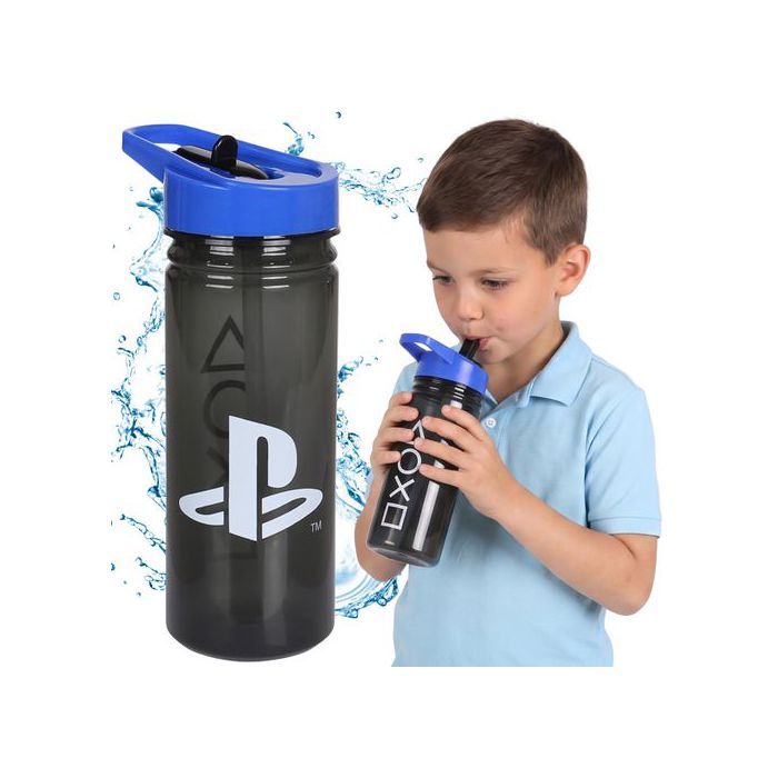 Playstation Bouteille deau avec embout et poignée pour les gamers translucide bouteille avec paille 470 ml