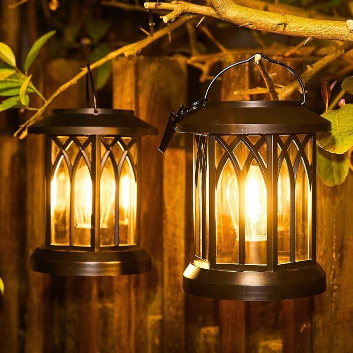 Lanterne Soire Exterieur Jardin Pièces Lampe Soire Exterieur Suspendue Decorative LED IP65 Étanche Lumiere Noir