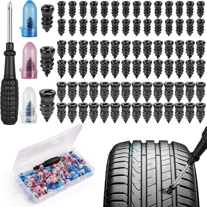 Kit de Réparation de Pneus 85 Pièces - Kit anti-crevaison avec clous pour pneus - Adapté pour voiture moto camion et tracteur