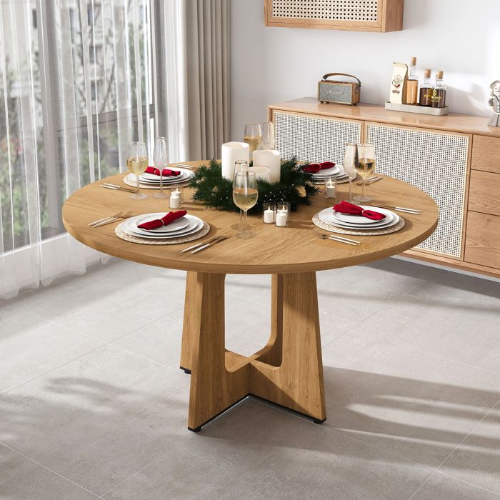 COVREO table à manger ronde 120 cm MDF aspect chêne hauteur 76 cm pour 4 à 6 personnes
