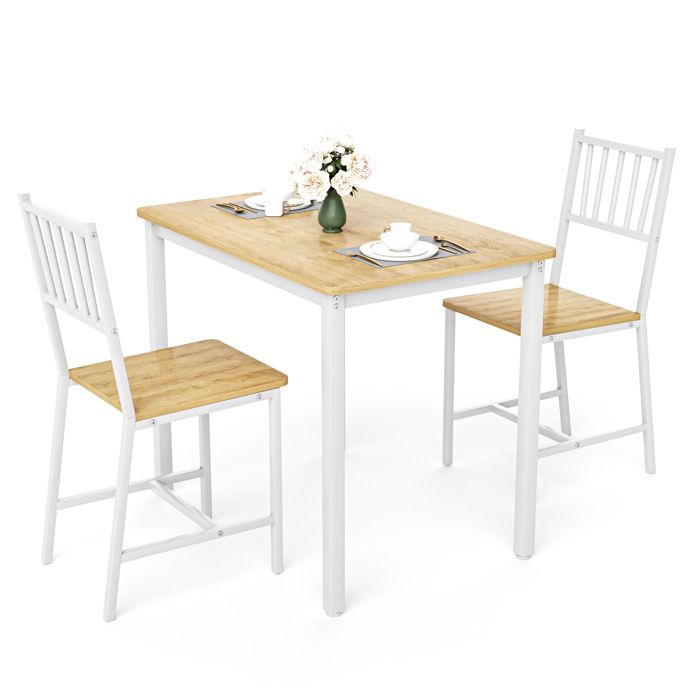 ELVORIN Ensemble table de cuisine avec 2 chaises 90 x 60 x 75 5 cm naturel et blanc style industriel