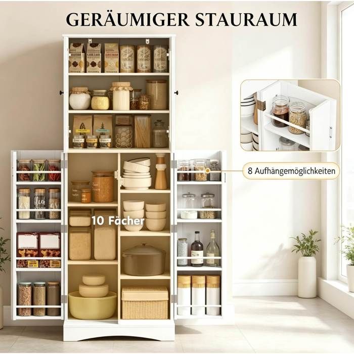 ULEVR colonne de cuisine blanche 60 x 40 x 162 cm en MDF avec panneaux acryliques 4 portes et etagere reglable
