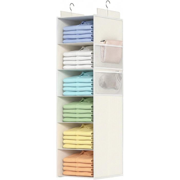 Étagère Suspendue Pliable De Rangement De Placard Et Penderie 6 Niveaux Profonds Avec Poches En Maille Et Crochets Métalliqu[F150]