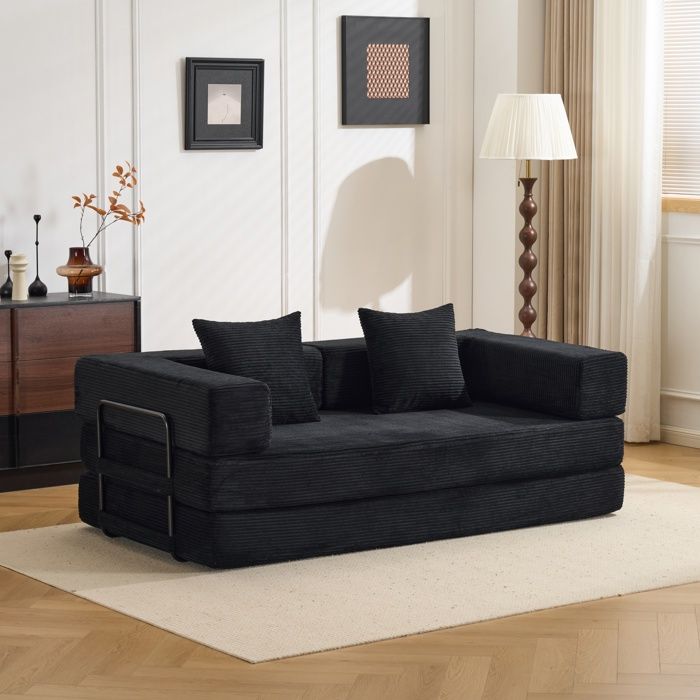 Canapé convertible Canapé-lit en velours tricoté noir pour salon chambre mobilier pour espace de vie