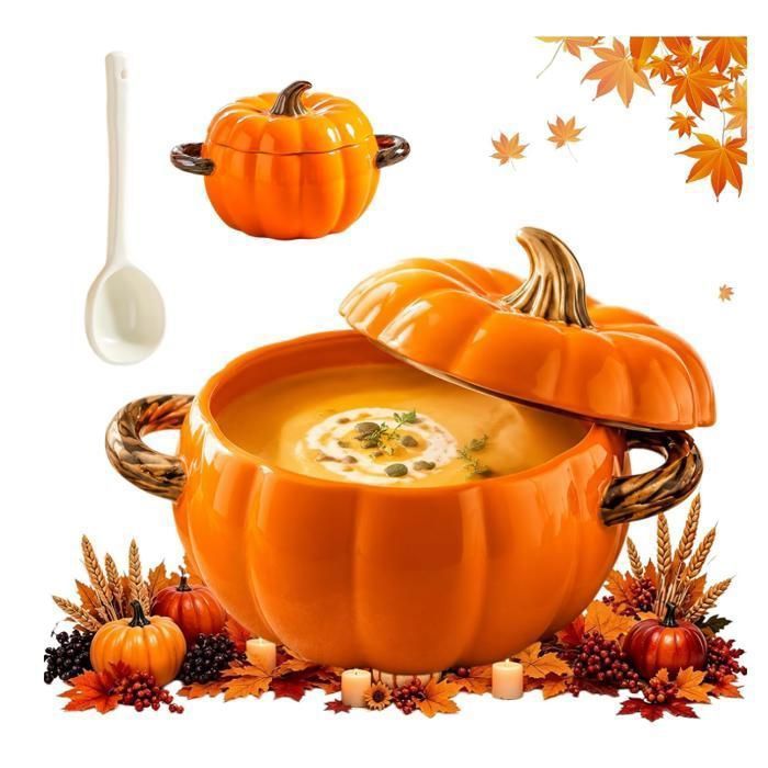 Cocotte Citrouille Marmite Casserole En Émaillée De La céramique De La Citrouille Plus Créative  Couvercle Orange26*17cm1500ml