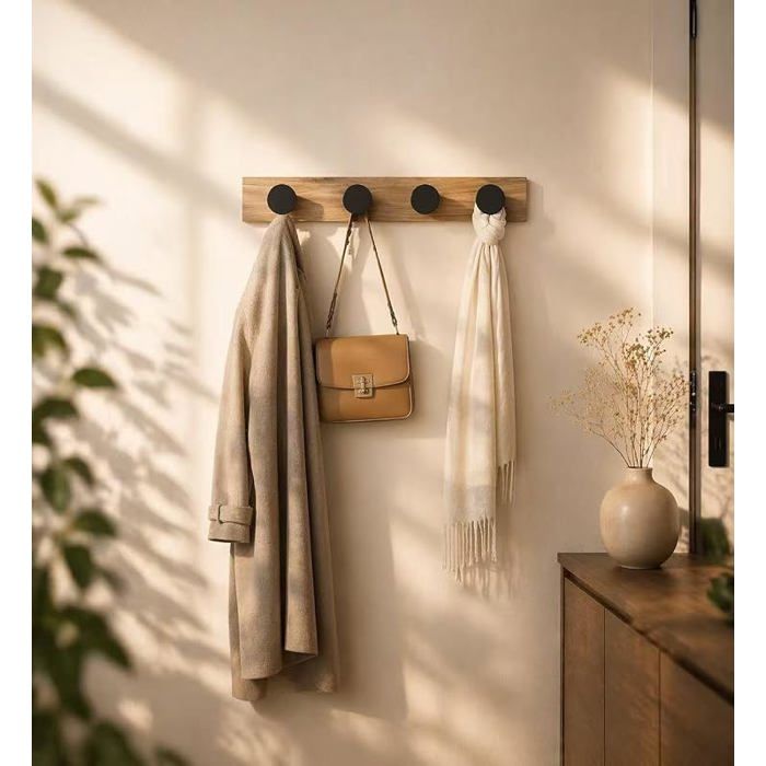 Porte manteau mural avec 4 crochets ronds en bois Ne isse pas de marques sur les vêtements idéal pour les manteaux No PORTE-MANTEAU