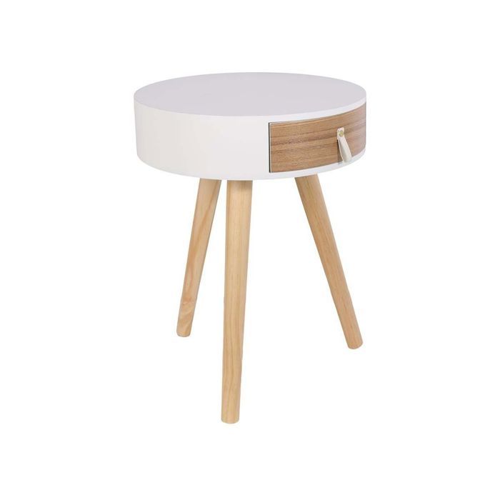 Table De Chevet Ronde En Bois Avec Tiroir Nora D 34 5 X 47 Cm