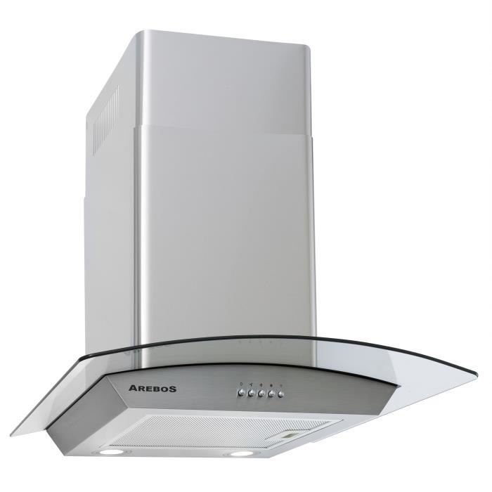 Arebos Hotte Murale Cuisine Aspirante 60 Cm Acier Verre Argent 2x Lampe Led Achat Vente Hotte Cdiscount