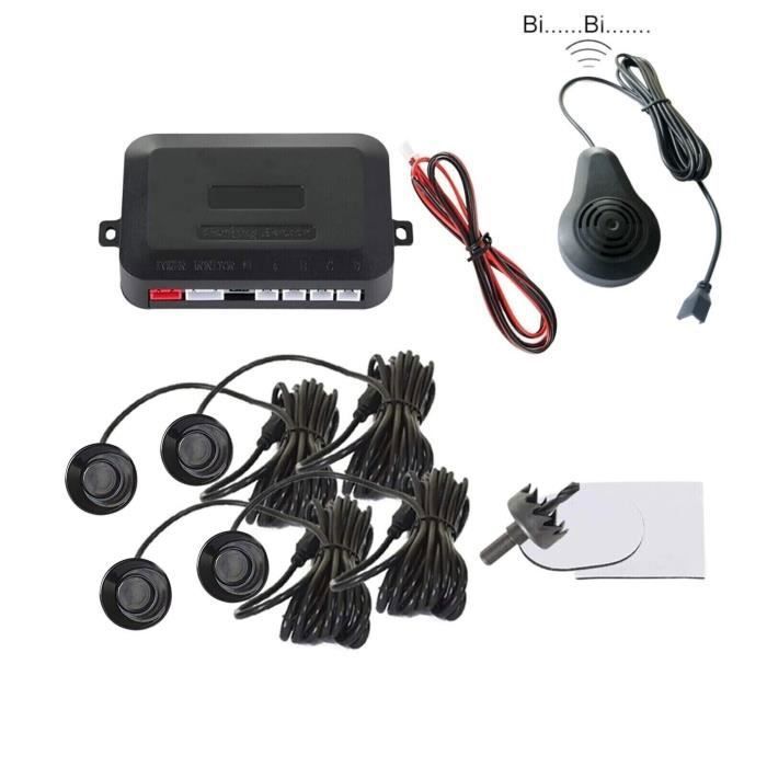 4 Capteurs de Stationnement Auto avec Alerte Sonore BiBi Universel Noir Recul