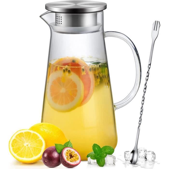 Pichet À Eau, 1,8 L Cruche En Verre Avec Couvercle Carafe En Verre