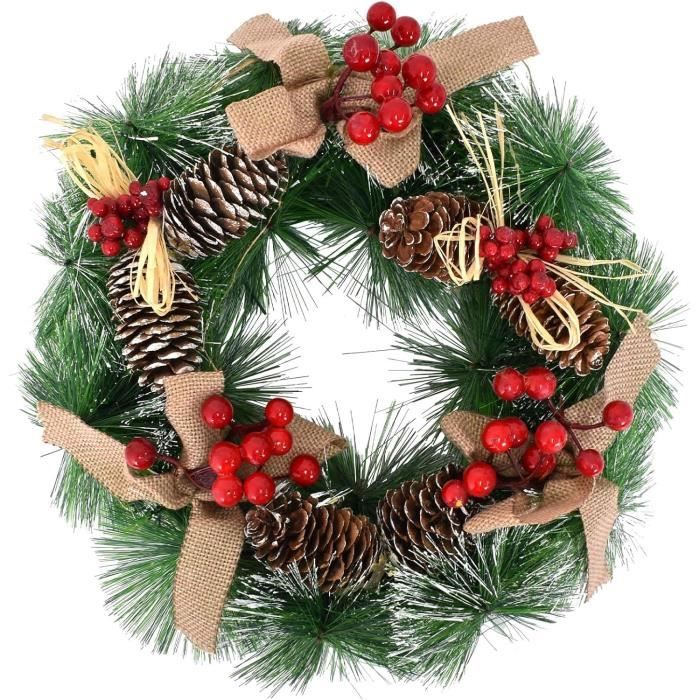 Couronne De Noël Artificielle 30 Cm - Décoration Porte, Mur, Cheminée, Rouge Et Vert