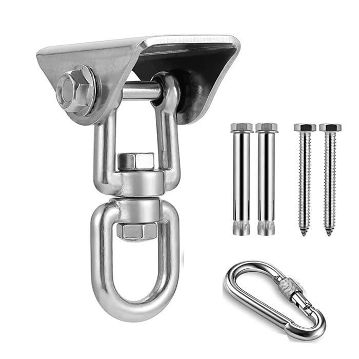 Anneau Pivotant M8 + Mousquetons Acier Inox 304 - Charge 300kg - Pour Hamac, Balançoire, Escalade
