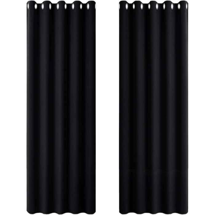 Rideau Occultant 100% Noir Plissé pour Chambre et Salon,Double Rideaux