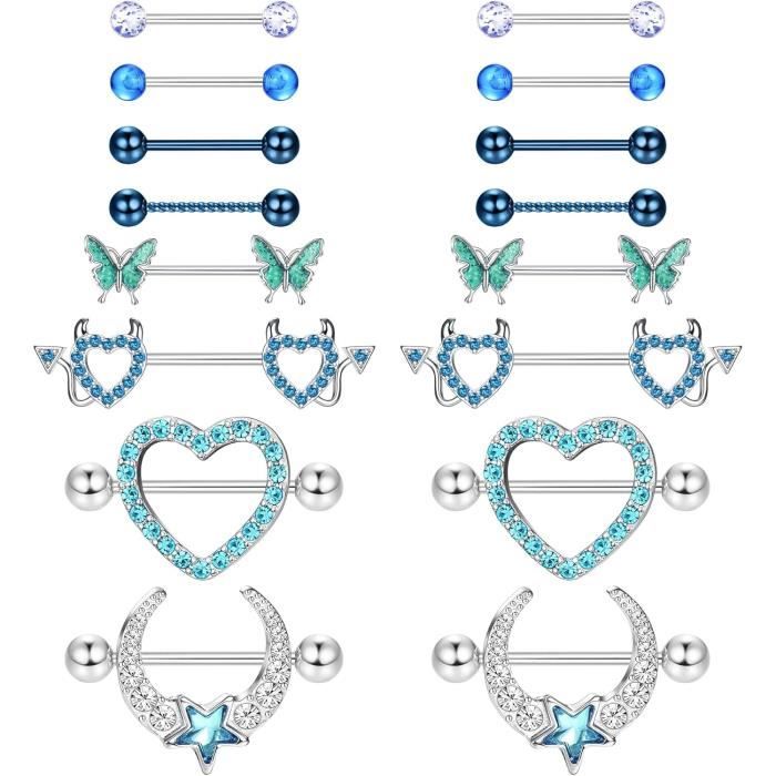 8 Paires 14G Piercing Teton Femme Piercing De Mamelon En Acier Chirurgical Piercing Tetons