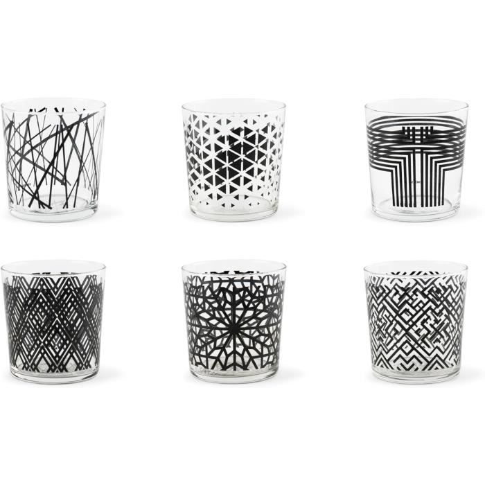 Lot De 6 Verres à Eau Excelsa Santorini - Décoration Bleue, Capacité 370 Ml - Lave-vaisselle - 9 Cm De Hauteur