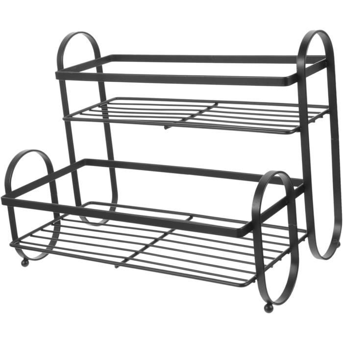 Étagère à Épices 2 Niveaux Meltrck - En Bois Et Métal - Rangement Cuisine, Salon Ou Bureau - Style Rustique Et Pratique