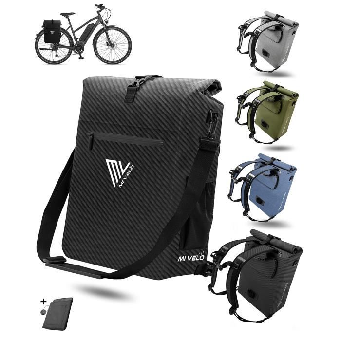 Sacoche MiVelo Avec Bandes Réfléchissantes Sacoche De Vélo Pour Porte- bagages - Imperméable, Extensible Jusqu'à 20L - Avec Bandes Réfléchissantes - Noir
