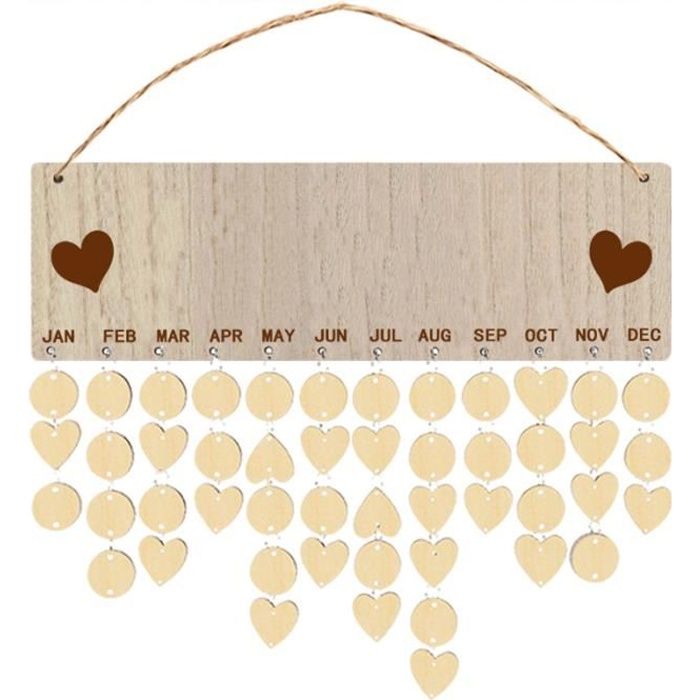 YHSKJCD Calendrier en Bois, En Bois D’anniversaire Rappel Calendrier,  Plaque d'anniversaire pour Cadeau de Bricolage, Décoration de Maison,  Cadeau