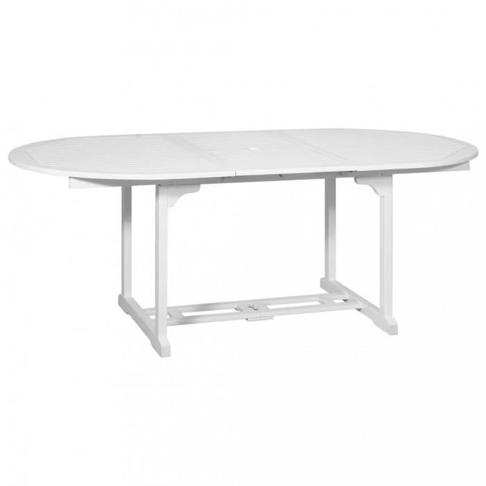 P2 Table A Diner Extensible D Exterieur Blanc Bois D Acacia Ovale