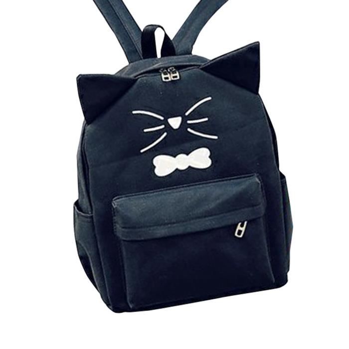 Sac At Hsw70707457bk Sac à Dos Voyage Mignon Toile Style Sac Décole Chat De Dessin Animé Noir