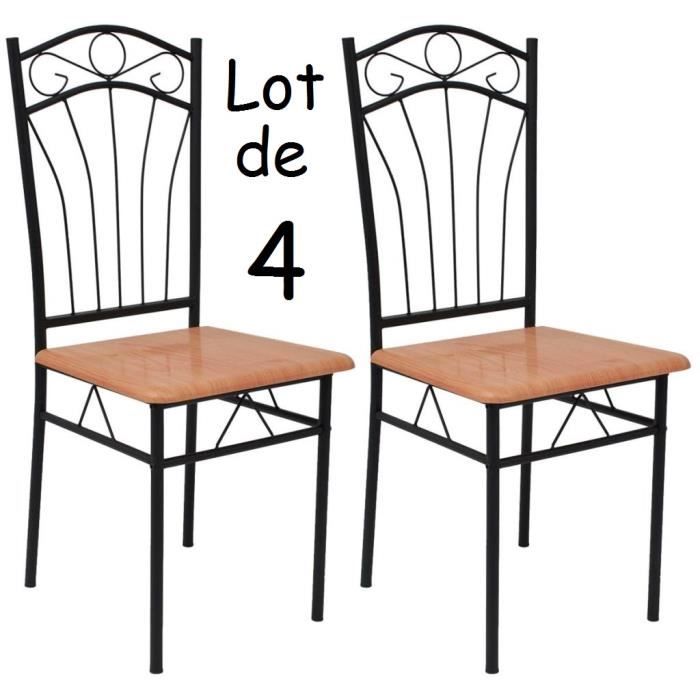 Lot De 4 Chaises En Metal Et Bois Effet Fer Forge Table A Manger Cuisine Salon Cdiscount Maison