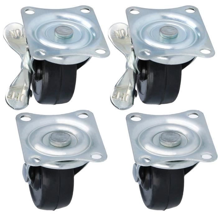 Lot De 4 Roulettes Pivotantes Emuca – Ø30 Mm, Platine, Sans Frein, Noires