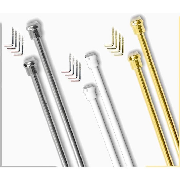 Lot De 4 Tringles à Rideaux Extensibles 40-65 Cm – Blanc, Fixation Crochets, Installation Facile Sans Perçage