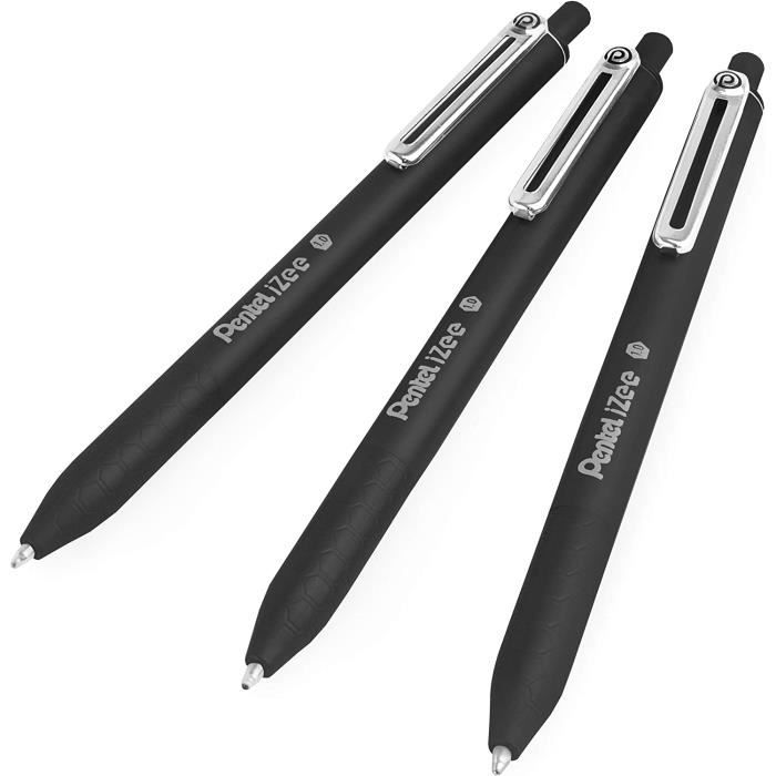 Pentel BX470-4 - Penna a sfera iZee, meccanismo a pressione, clip in metallo 12 pezzi Nero