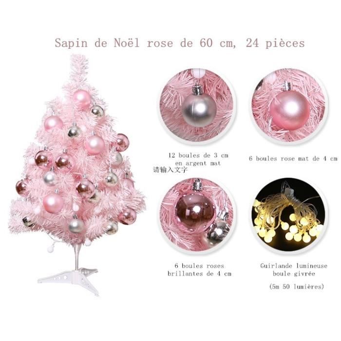 Sapin De Noel Rose Artificiel Mini Sapin De Noel Artificiel Rose Avec 24 Boules Pailletees Decorations De Noel Pour Maison Decoration De Fete 60 Cm Achat Vente Sapin Arbre De Noel Cdiscount