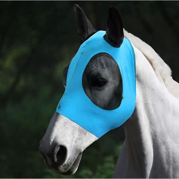 Masque Anti Mouches Cheval, Masque Anti-Mouches d'équitation Anti-UV avec , Maille Fine Respirante Bleu