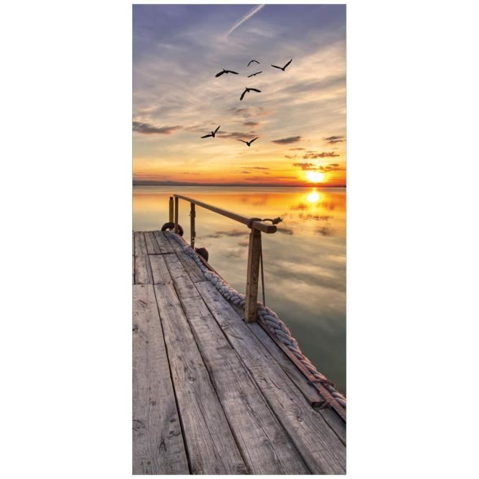 Posterdepot Ktt0360 Affiche De Porte Motif Ponton Au Dessus De La Mer Au Coucher Du Soleil 93 X 5 Cm Cdiscount Maison
