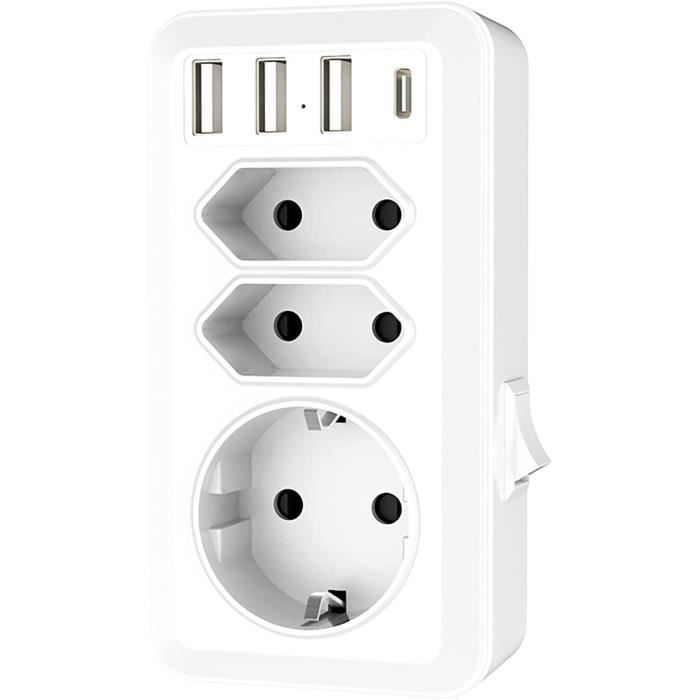 Prise Multiple USB, Multiprise Murale 3 Prises et 3 Ports USB 3A, Chargeur USB  Multiple 6