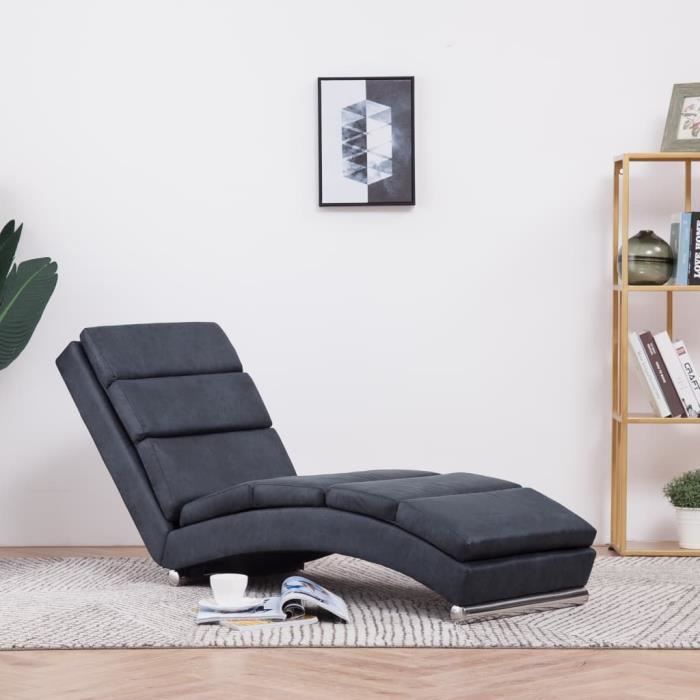 bonne qualité® chaise relax-contemporain chaise longue gris similicuir daim 673533