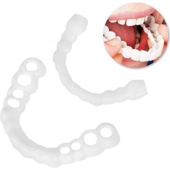 1 Paire Dents de Prothèse Dentaire Fausses Dents Blanches Cosmétiques Sourire Temporaire Confortable en Gel-silice