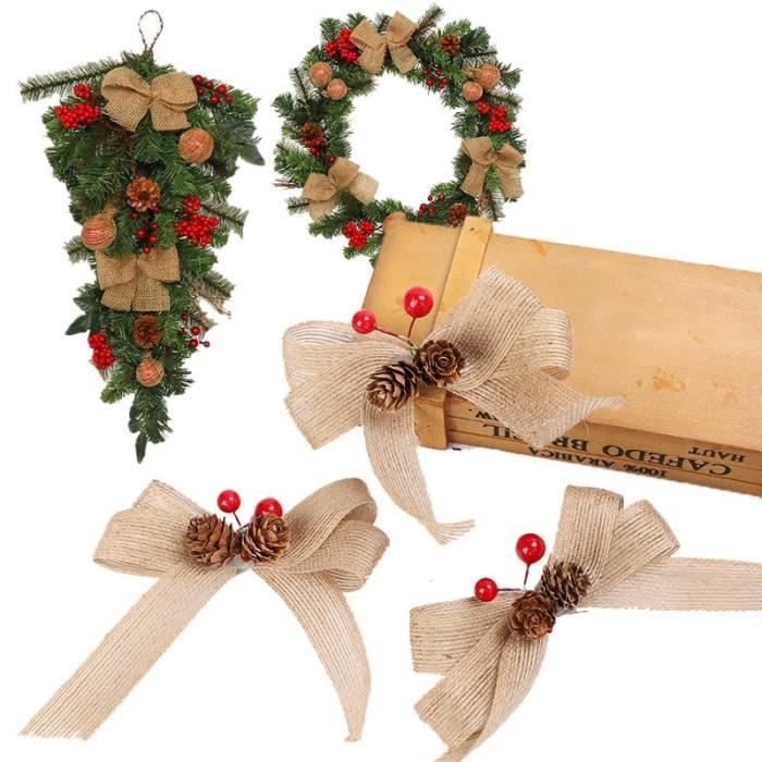 Sapin de Noël,Nœuds de sapin de noël en toile de jute,2 pièces