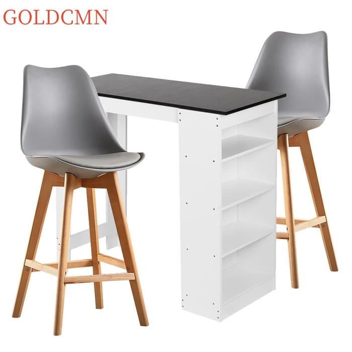 table haute goldcmn, table de bar rectangulaire, 4 places assises 115x50x103cm, fond blanc + noir