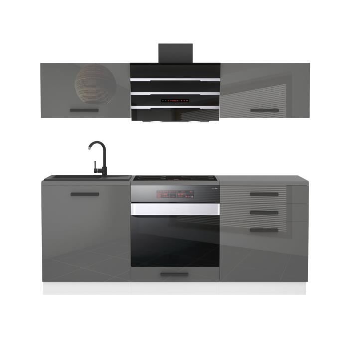 Cuisine Complète - B BELINI GROUP - SOPHIA - Argent Très Brillant - 180 cm - Design Contemporain