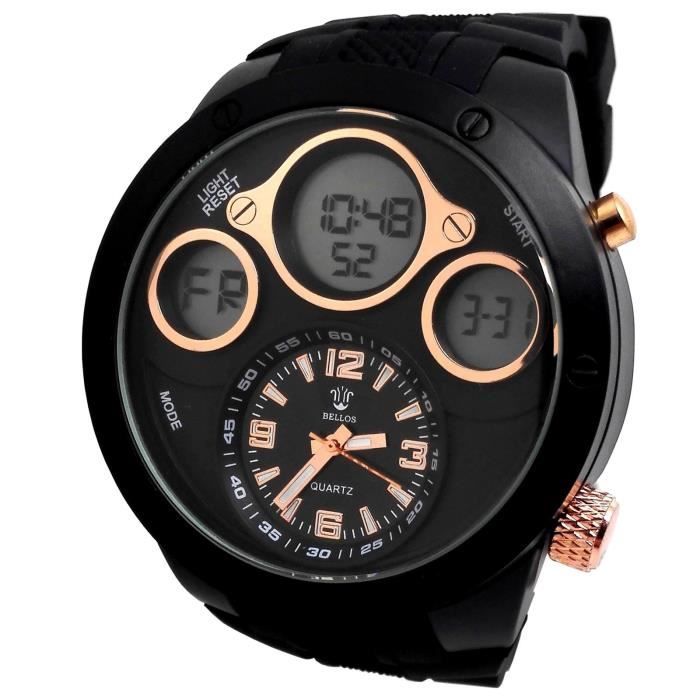 MONTRE HOMME NOIR DIGITALE ANALOGIQUE NOIR CUIVRE XXL CHRONO